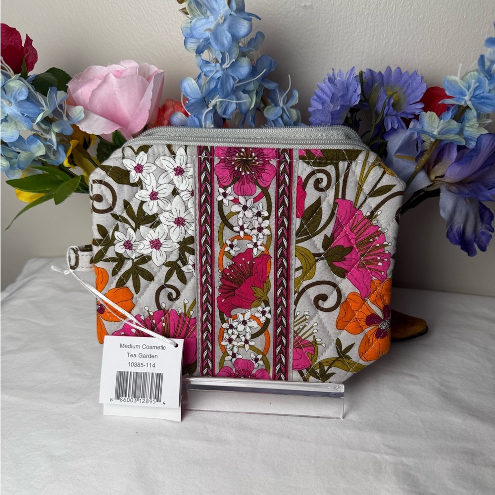 NWT Vera Bradley Tea Garden Medium Cosmetic Bag Retired Travel Organizer Gift